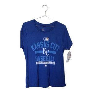 KANSAS CITY ROYALS MAJESTIC WOMEN'S SHORT SLEEVE T SHIRT BLUE XL